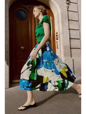 ZARA PLEATED PRINTED MIDI SKIRT